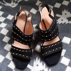 J.Crew Stella 3.5 Inch Block Heel Black Suede Leather Strappy Sandal Size 8.5